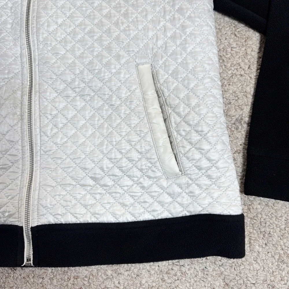 Lauren‎ Ralph Lauren Women Quilted Fleece Jacket Full Zip Black Cream Size L